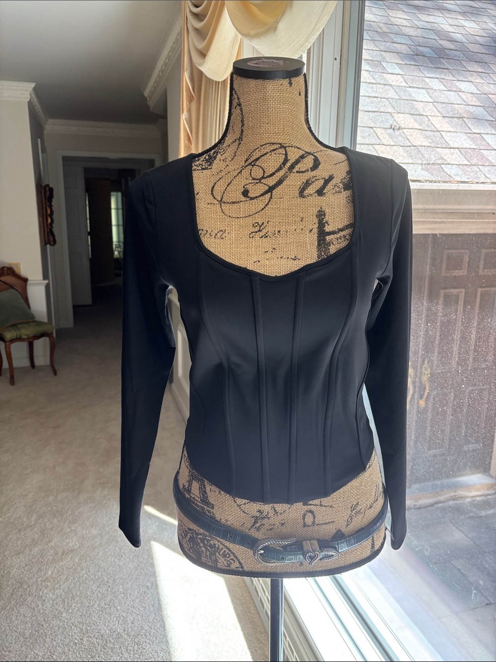 Express Black Long-Sleeve Scoop-Neck Top